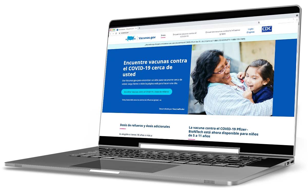 Captura de pantalla del sitio Vacunas.gov