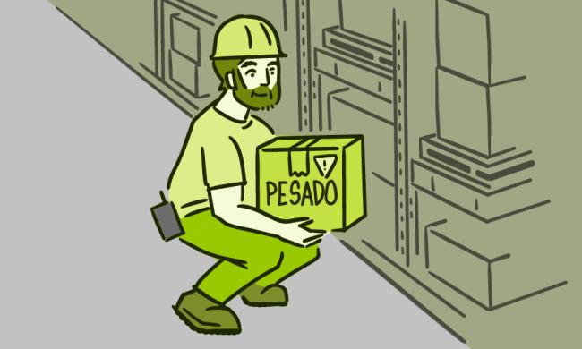 Ilustración de un hombre levantando una caja pesada