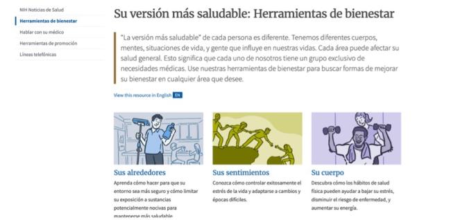 Una captura de pantalla de la página web “Su versión más saludable: herramientas de bienestar”.