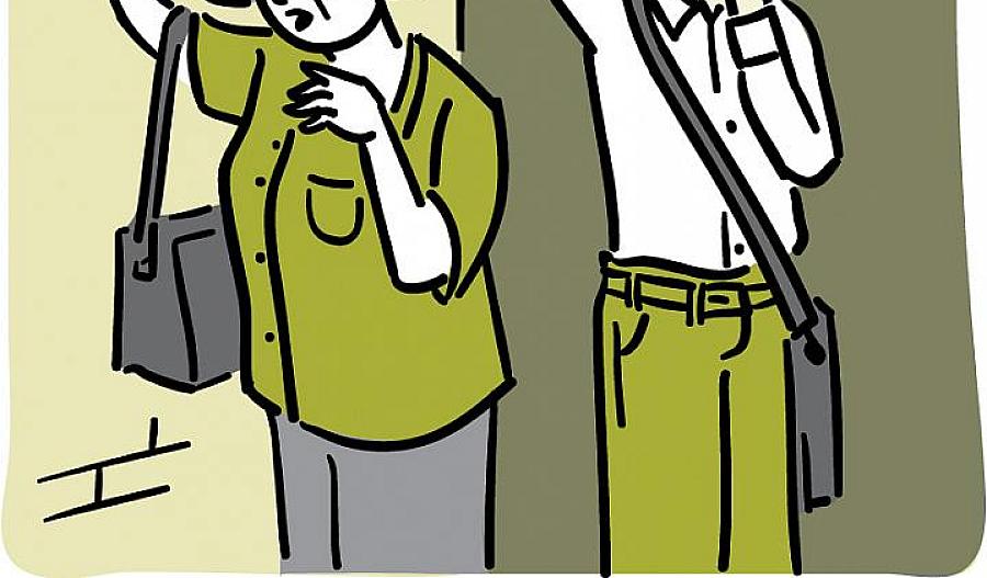 Ilustración de una mujer que se sostiene contra una pared mientras un transeúnte preocupado hace una llamada para pedir ayuda.