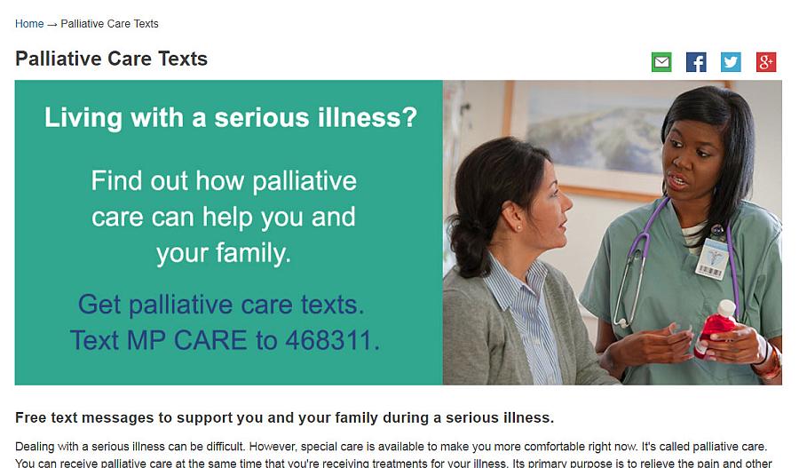 Captura de pantalla del sitio web con texto de cuidados paliativos