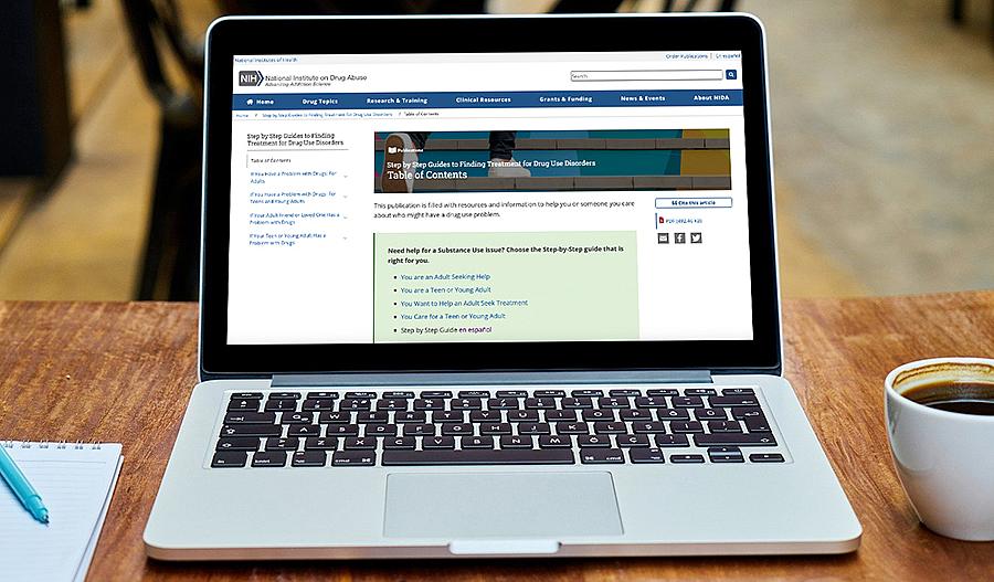Captura de pantalla de la página web de las Guías para encontrar tratamientos para el trastorno por consumo de drogas