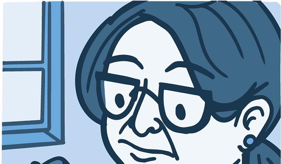 Ilustración de una mujer mirando un frasco de pastillas