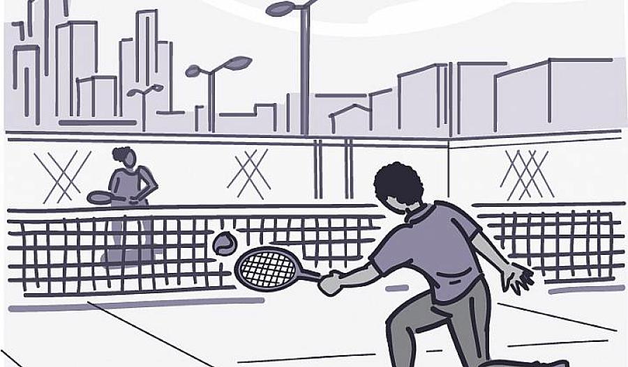 Ilustración de dos personas jugando al tenis
