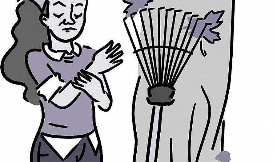 Ilustración de una mujer agarrando su muñeca después de rastrillar las hojas