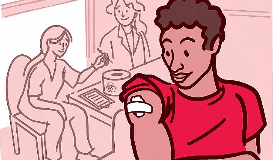 Ilustración de un hombre que recibe la vacuna contra la gripe