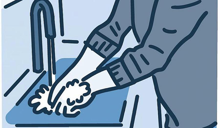 Ilustración de un hombre que se siente angustiado mientras se lava las manos