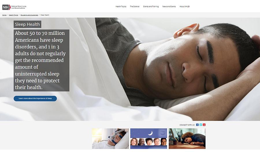 Captura de pantalla del sitio web Salud del sueño.