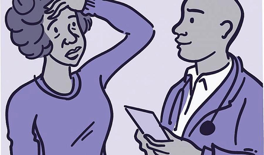 Ilustración de mujer que habla con su médico.