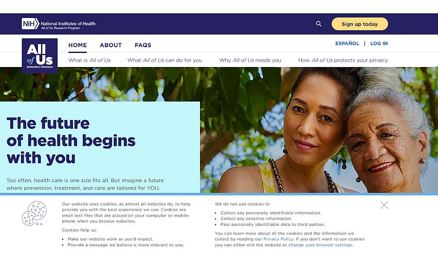 Imagen del sitio web de All of Us