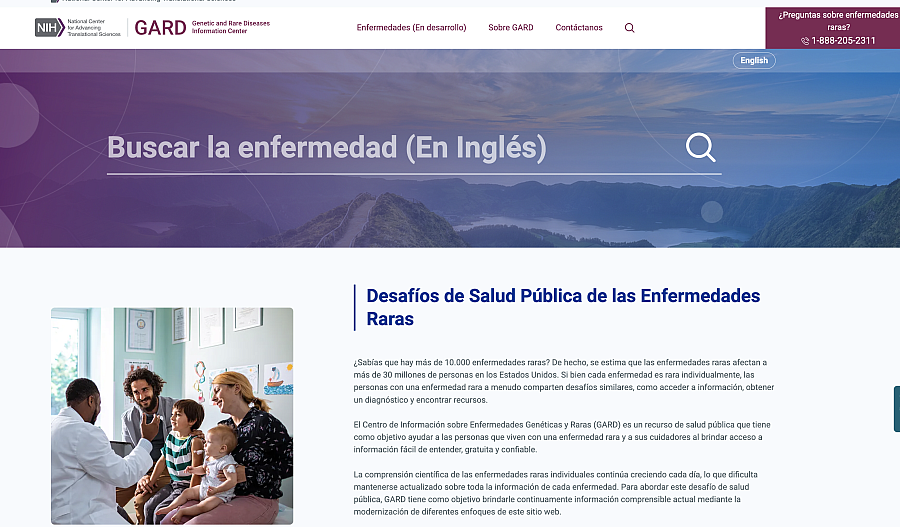 Captura de pantalla del Centro de información sobre enfermedades genéticas y raras