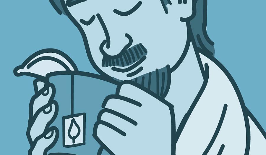 Ilustración de un hombre bebiendo té Illustration of a man drinking tea
