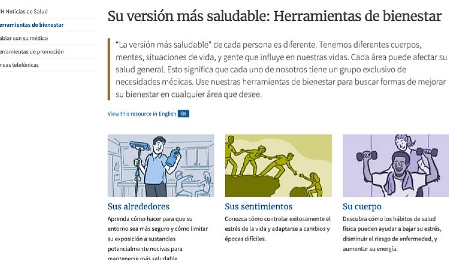 Una captura de pantalla de la página web “Su versión más saludable: herramientas de bienestar”.